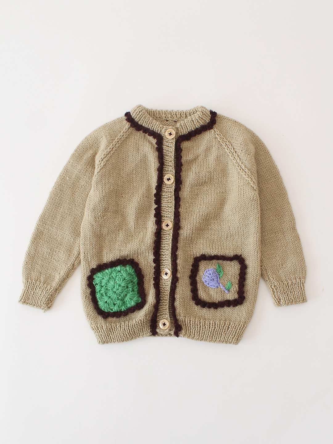 Woonie Handknitted Sweater with Scallop Detail- Beige