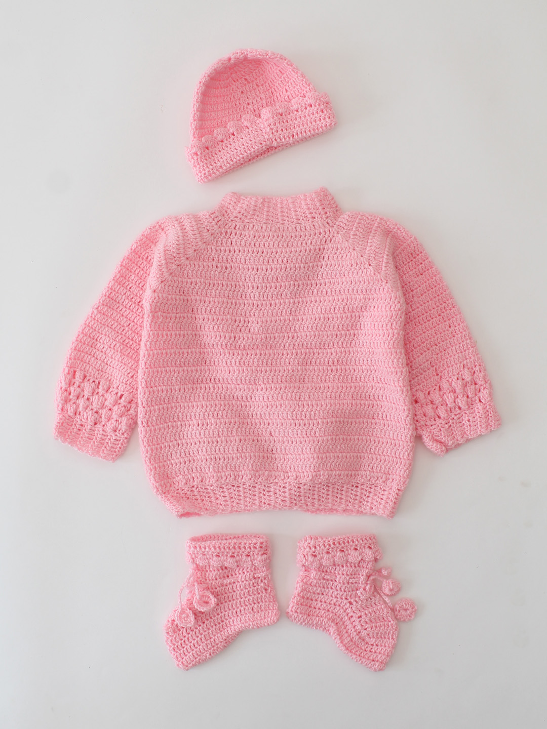 Woonie Crochet Cardigan with Rainbow Applique Detail - Pink