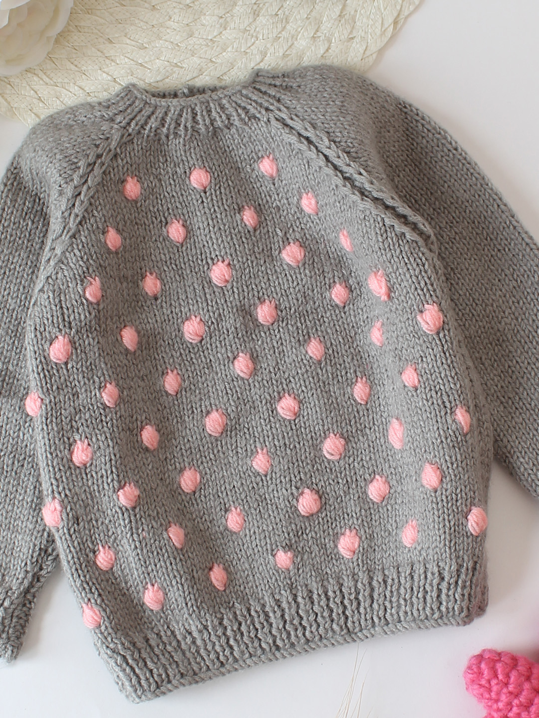 Woonie Handknitted Bobble Stitch Detaled Pullover - Grey