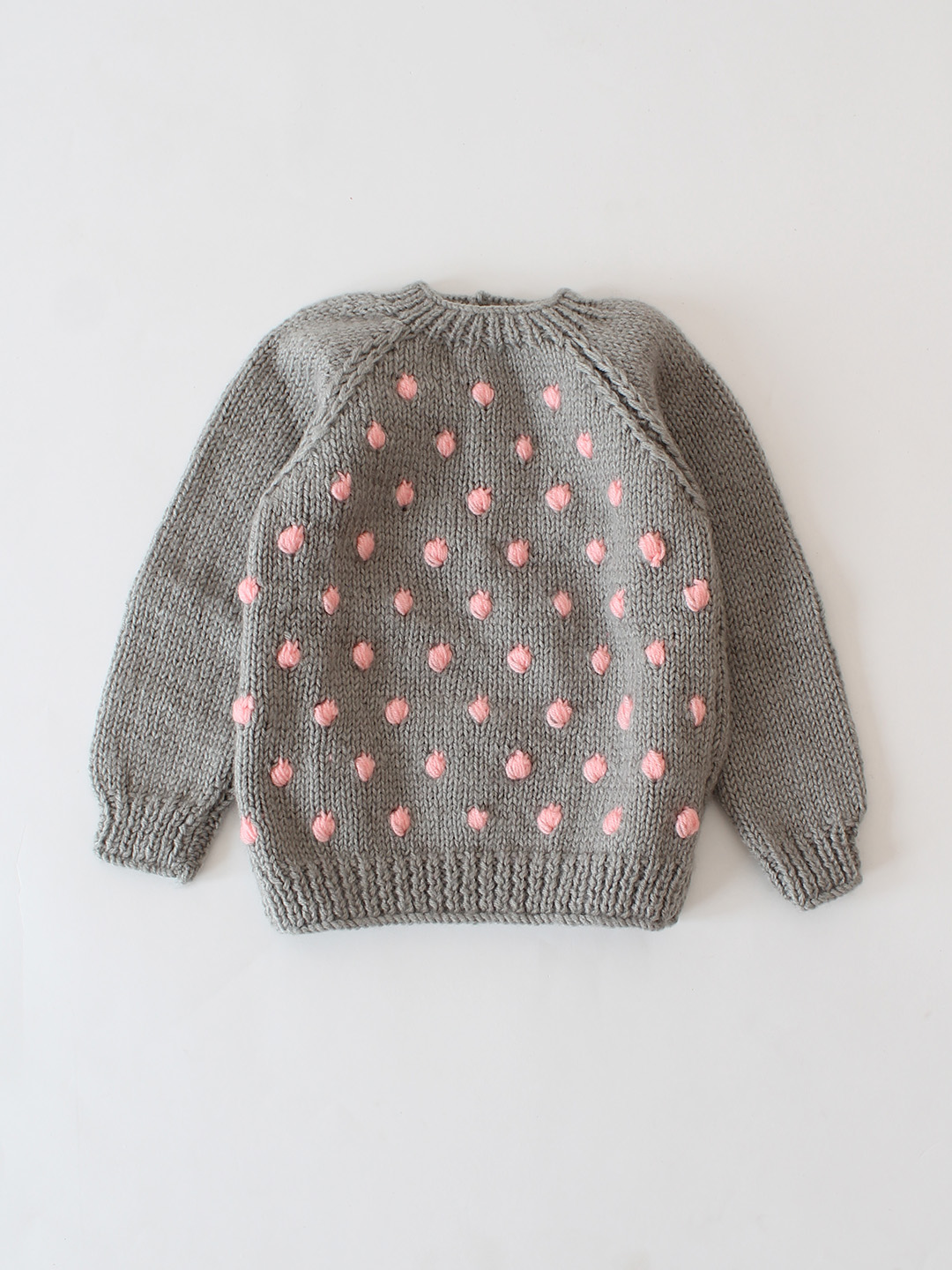 Woonie Handknitted Bobble Stitch Detaled Pullover - Grey