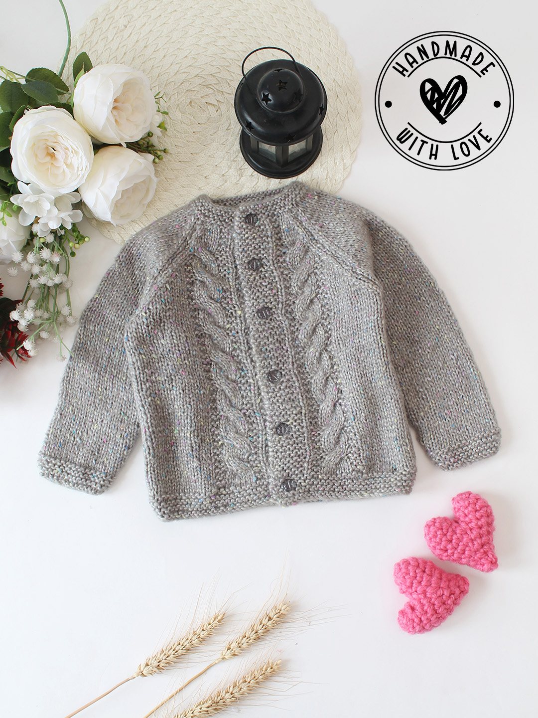 Woonie Handknitted Cable Detailed Cardigan - Grey