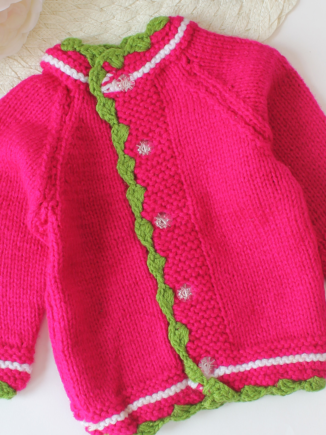 Woonie Handknitted Self Design Cardigan - Pink