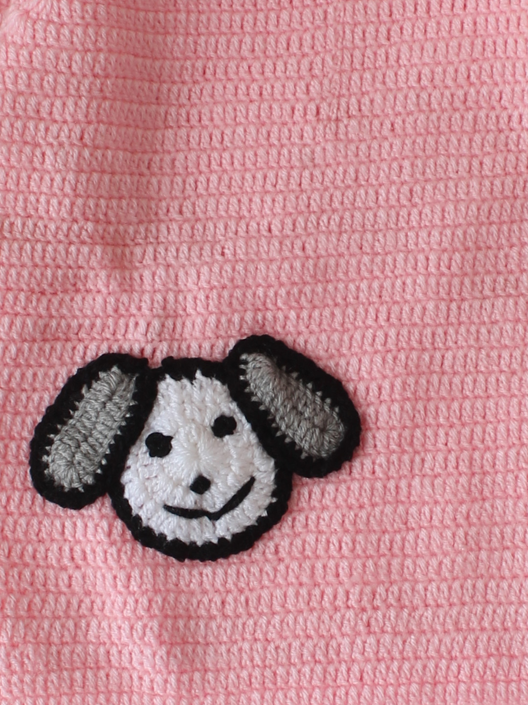 Woonie Crochet Dog Face Applique Detailed Pullover - Pink