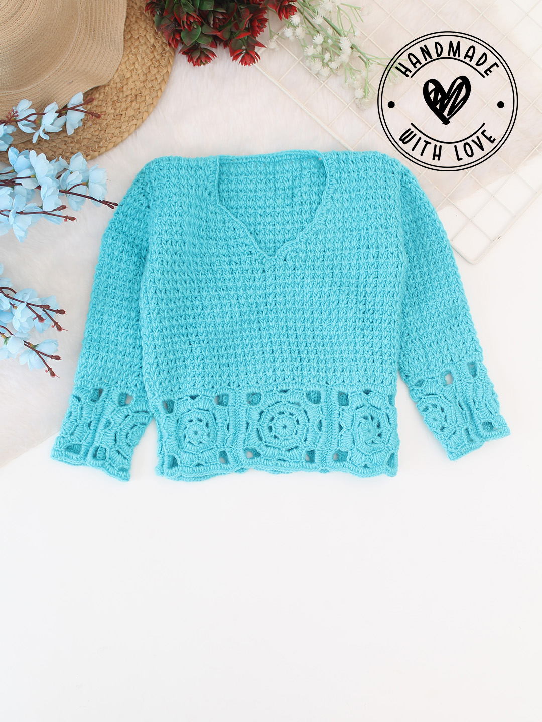 Woonie Crochet Pullover - Blue