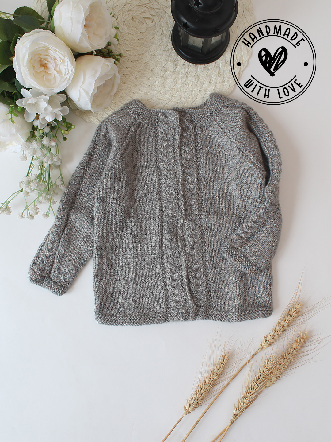 Woonie Handknitted Self Design Sweater - Grey