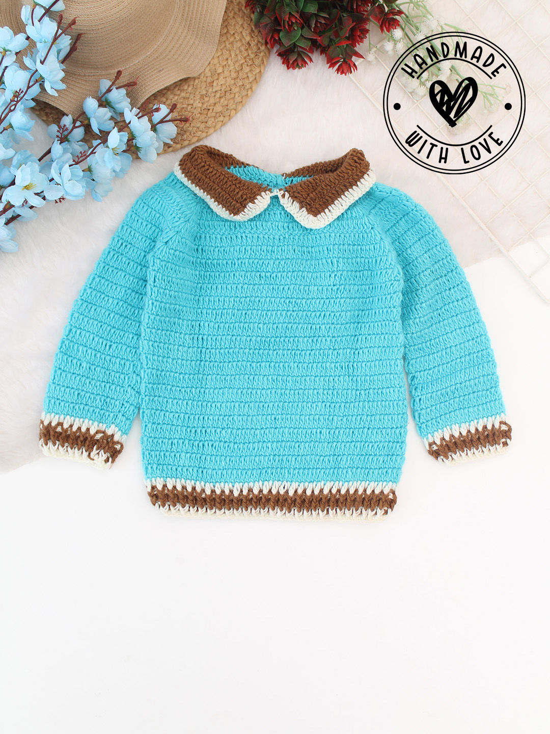Woonie Crochet Collar Detailed Pullover - Blue