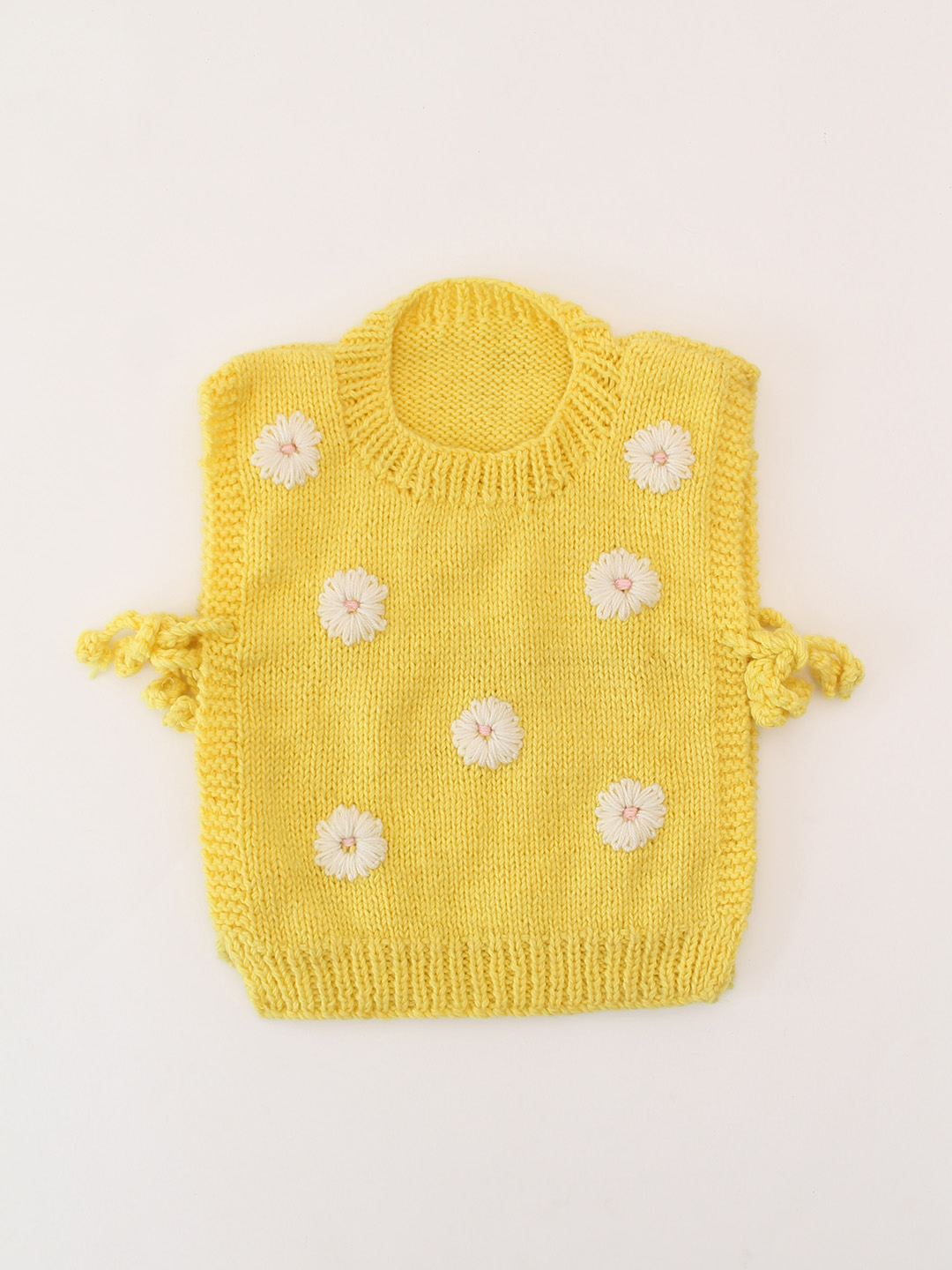 Woonie Handknitted Daisy Side Tie-up Detailed Sweater Vest - Yellow