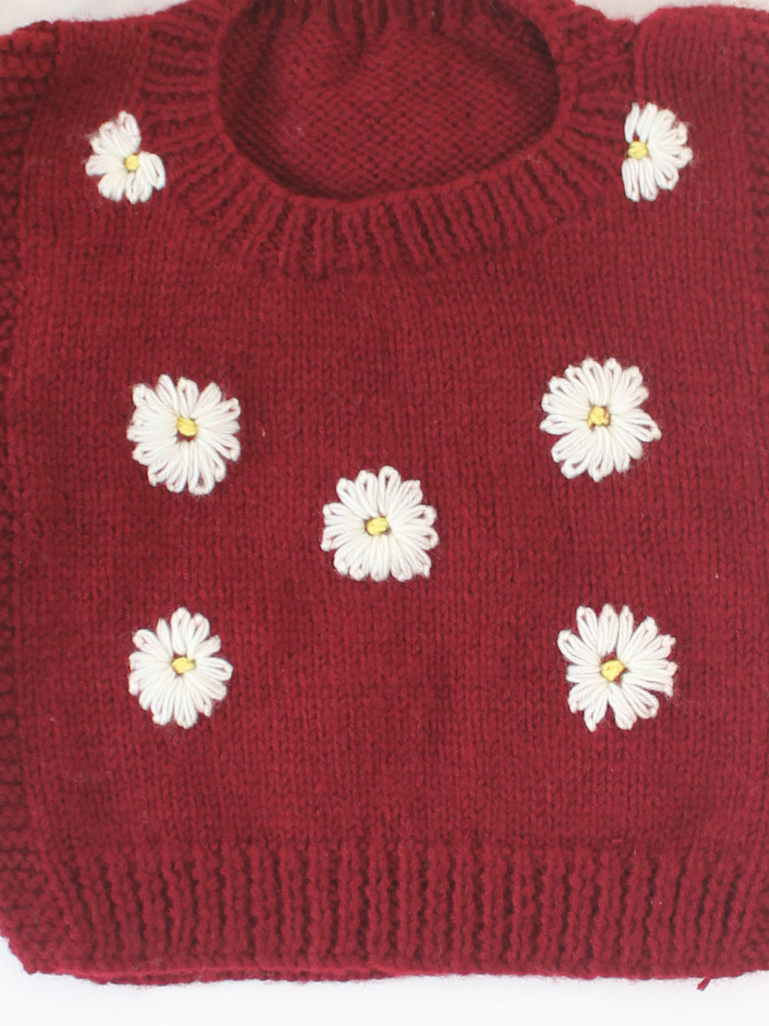 Woonie Handknitted Daisy Side Tie-up Detailed Sweater Vest - Maroon