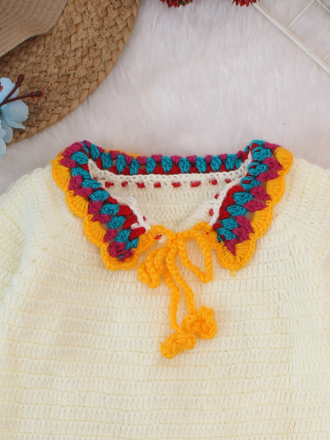 Woonie Crochet Collar Detailed Handmade Sweater - Cream
