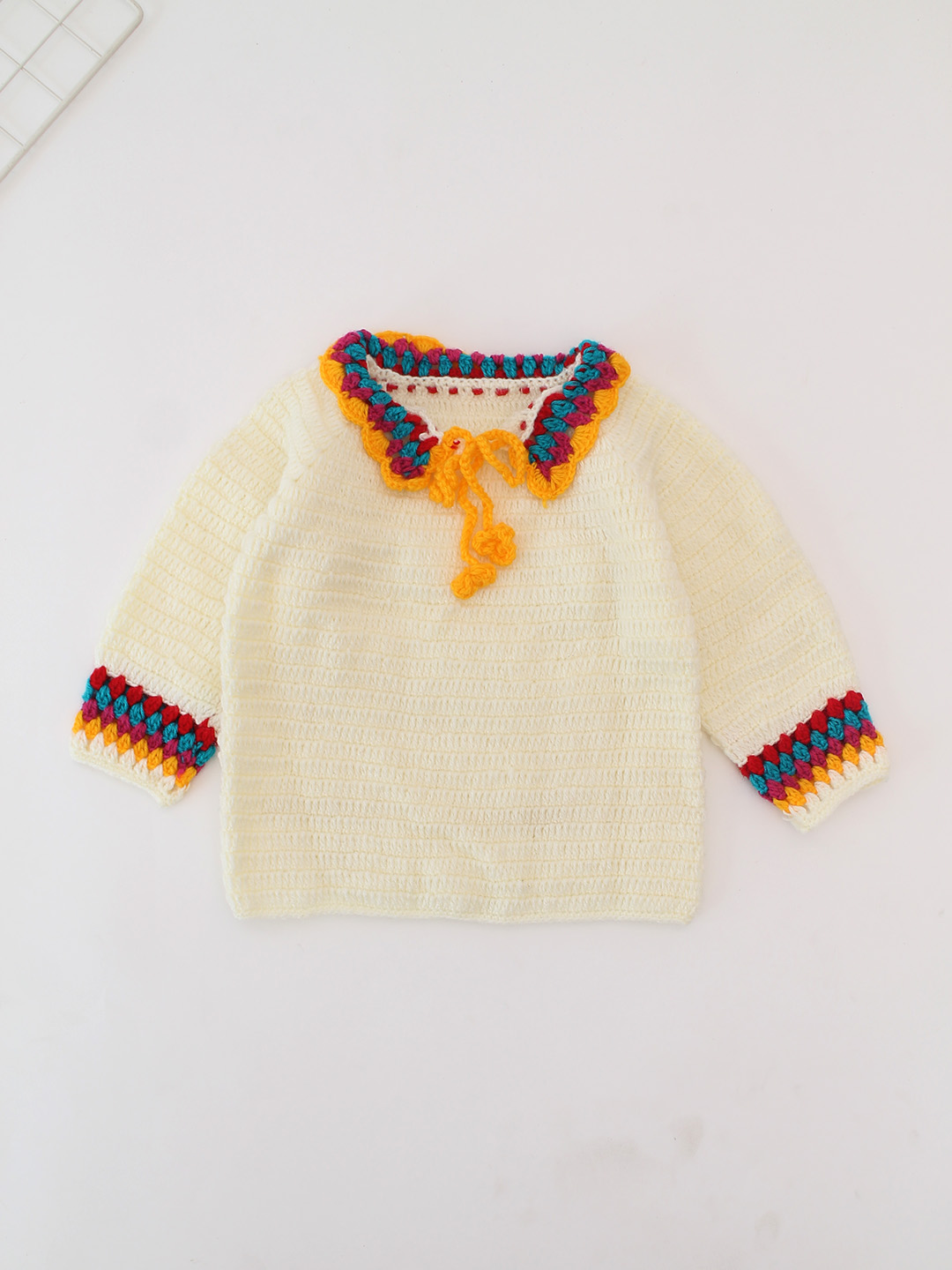 Woonie Crochet Collar Detailed Handmade Sweater - Cream