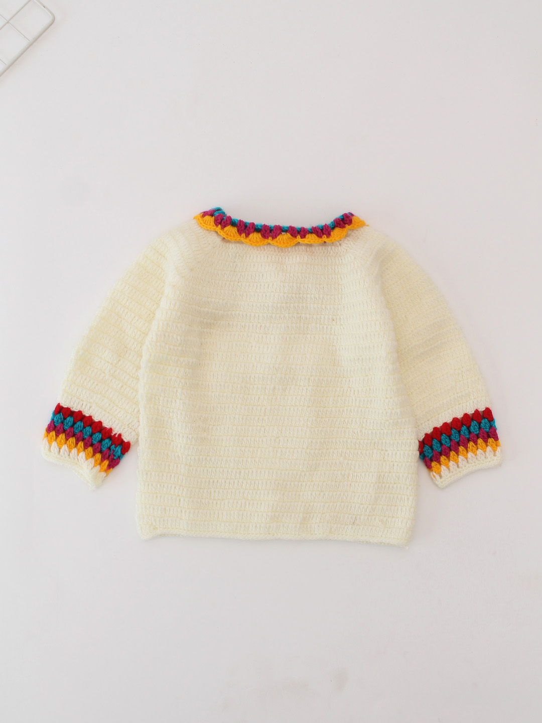 Woonie Crochet Collar Detailed Handmade Sweater - Cream