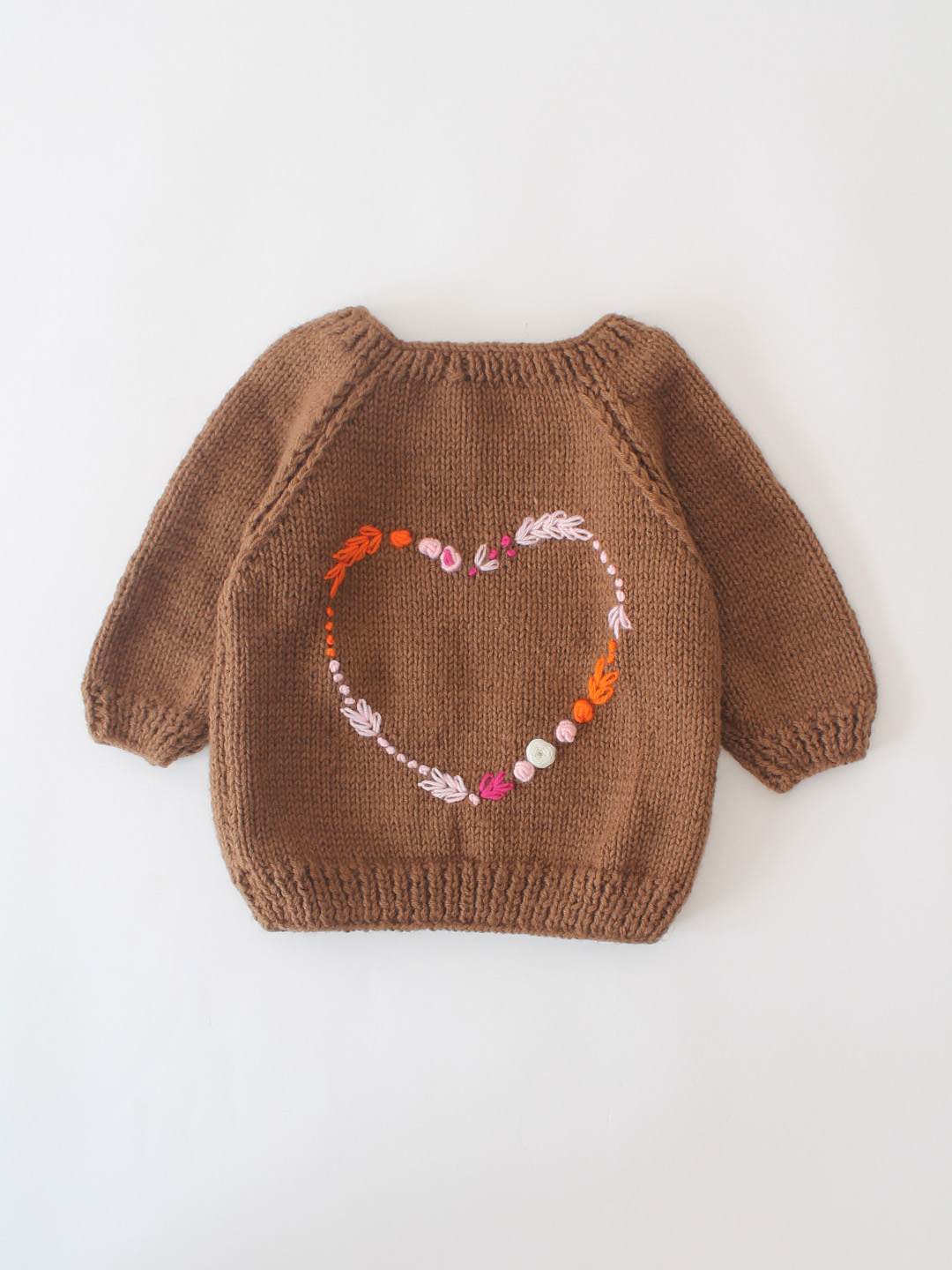Woonie Handknitted Heart Embroidered Sweater - Brown