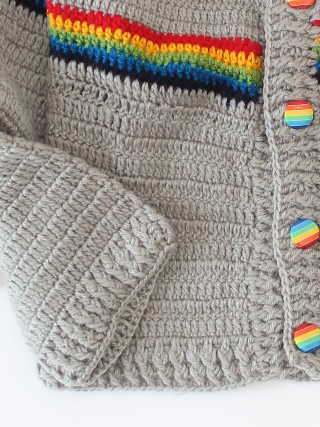 Woonie Handmade Crochet Rainbow Striped Cardigan - Grey