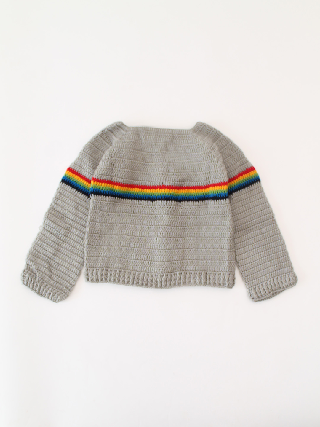 Woonie Handmade Crochet Rainbow Striped Cardigan - Grey