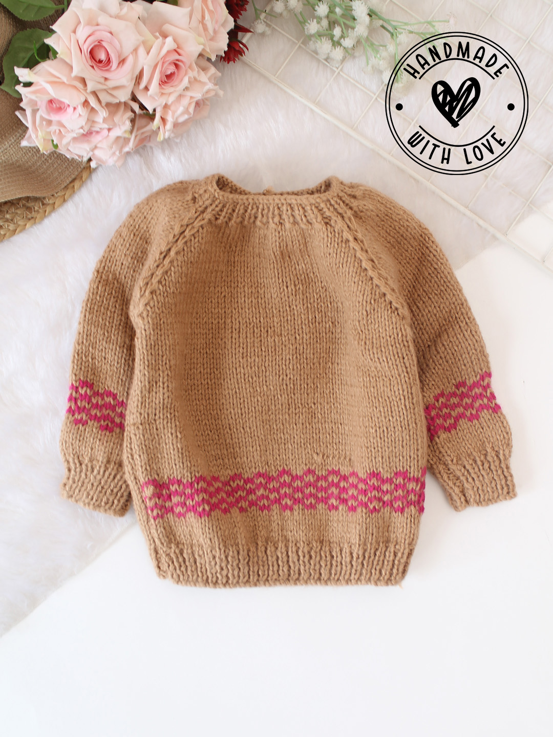 Woonie Handknitted Self Design Sweater - Beige
