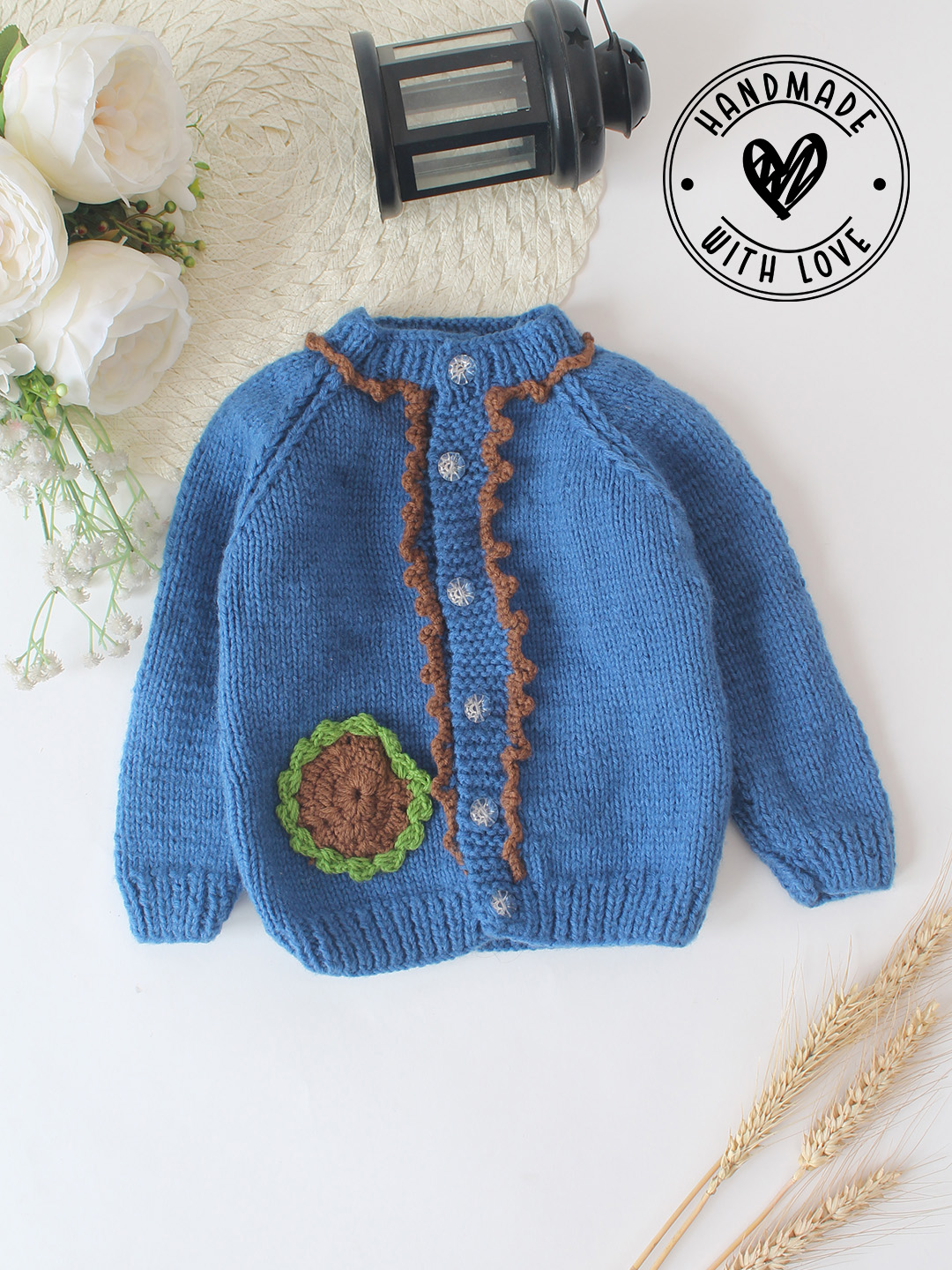 Woonie Handknitted Scallop Detailed Sweater - Blue