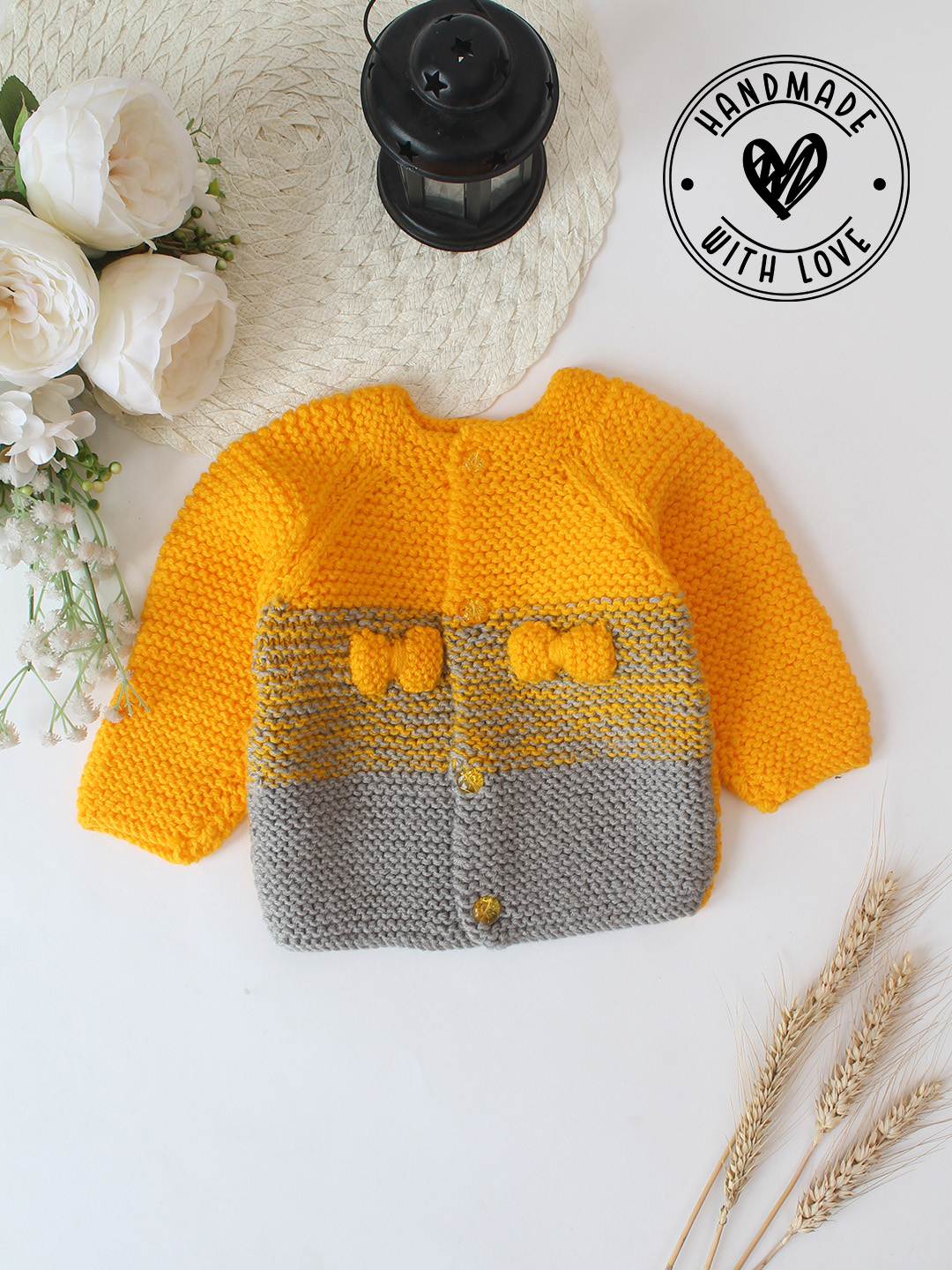 Woonie Handknitted Garter Stitch Sweater - Orange