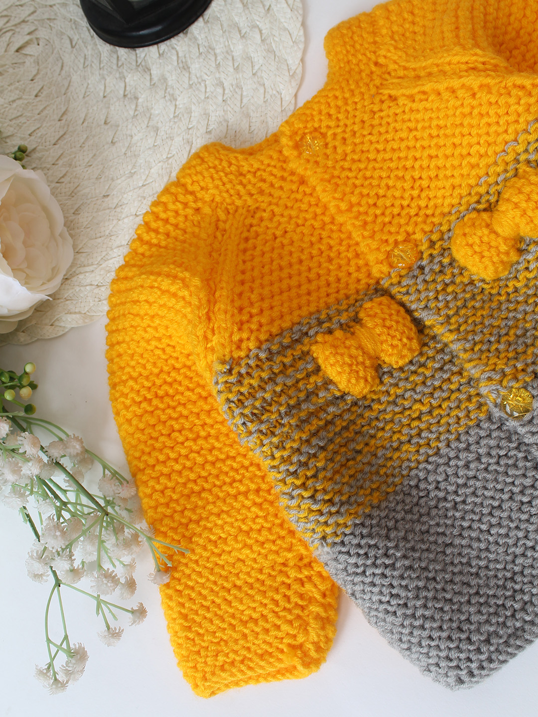 Woonie Handknitted Garter Stitch Sweater - Orange