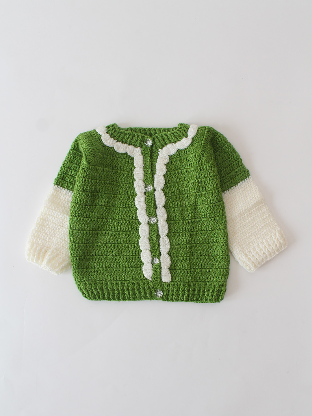Woonie Handmade Crochet Scallop Detailed Cardigan - Green