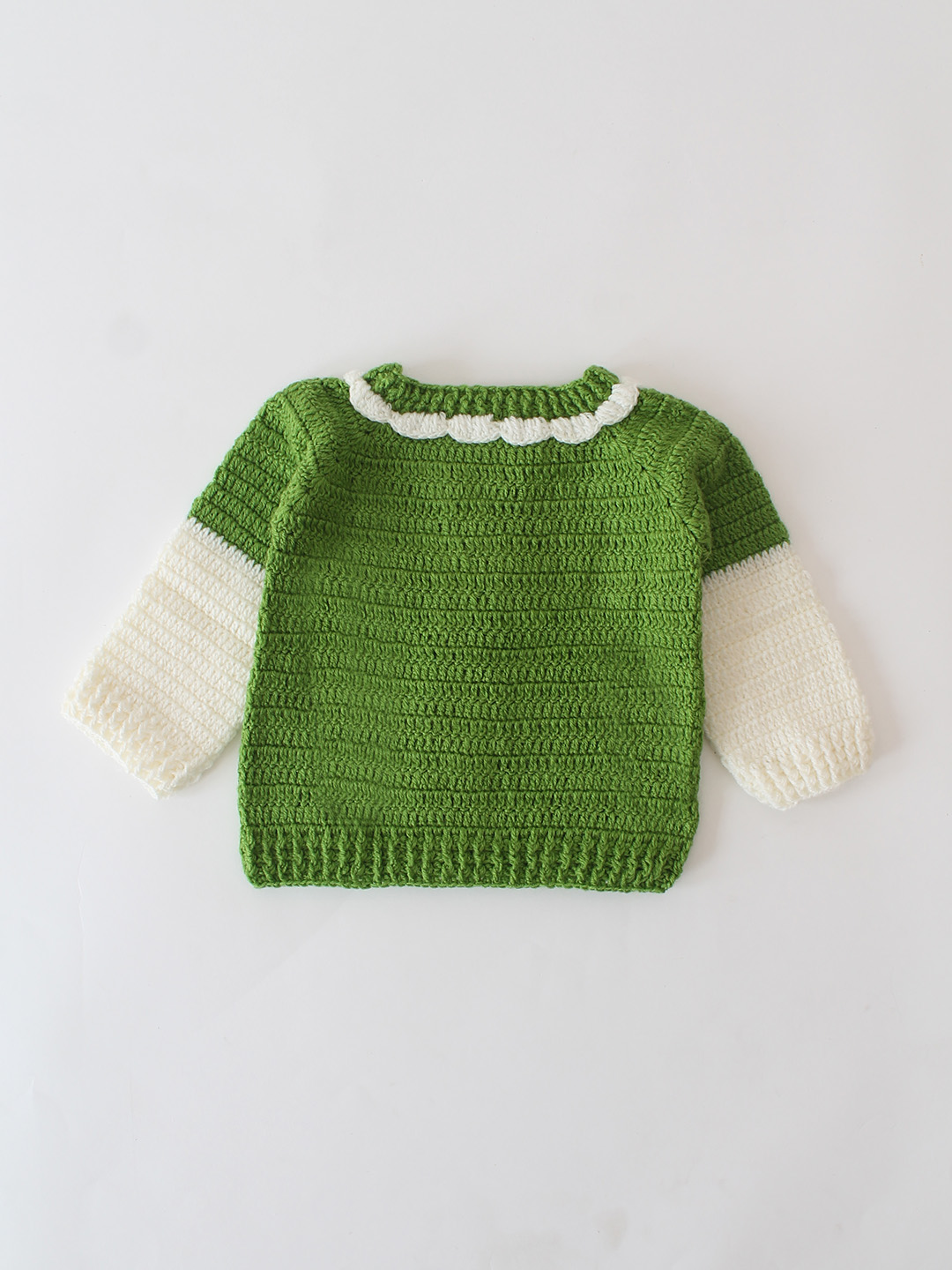 Woonie Handmade Crochet Scallop Detailed Cardigan - Green
