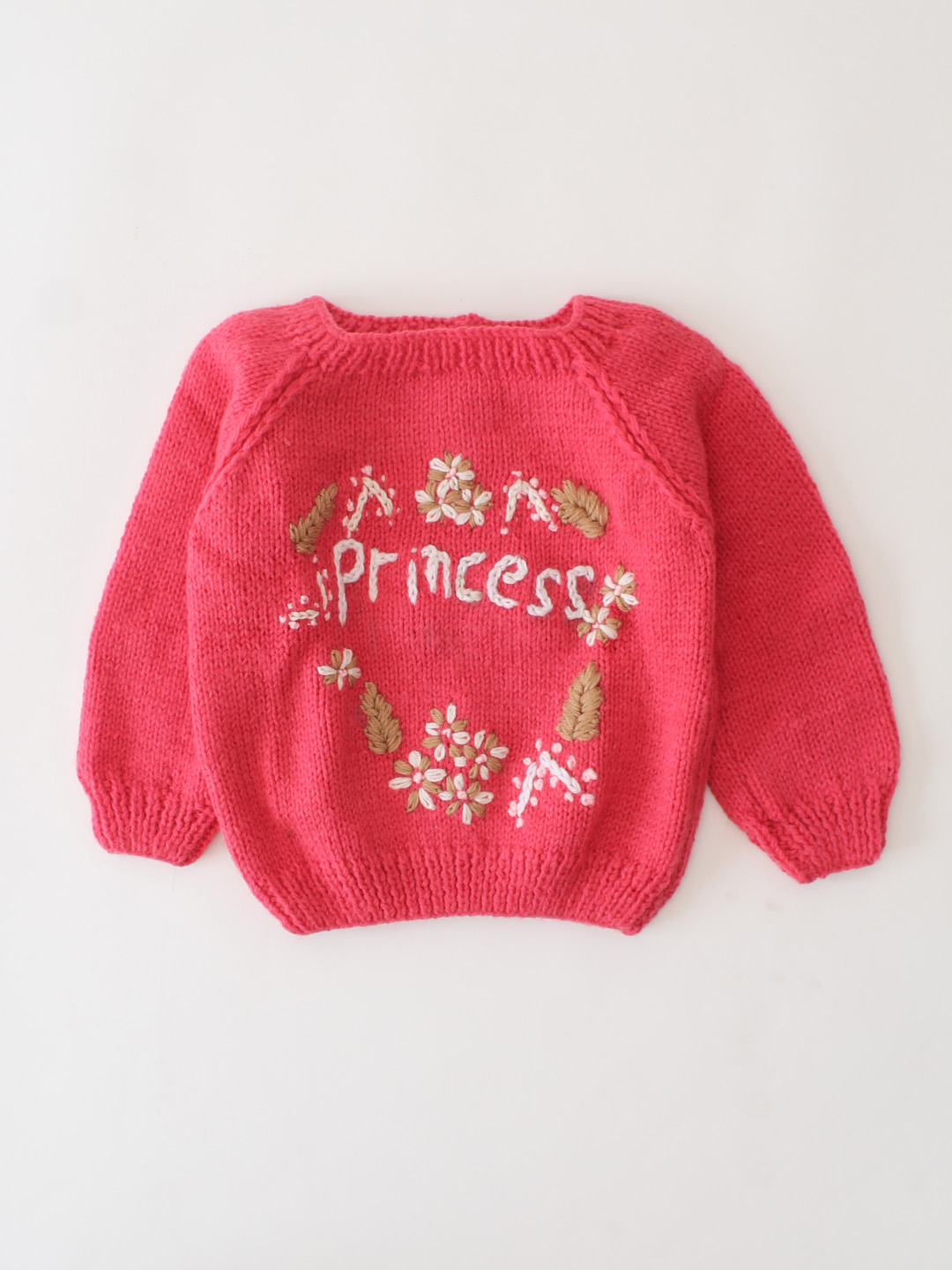 Woonie Handknitted Princess Text Embroidered Sweater - Pink