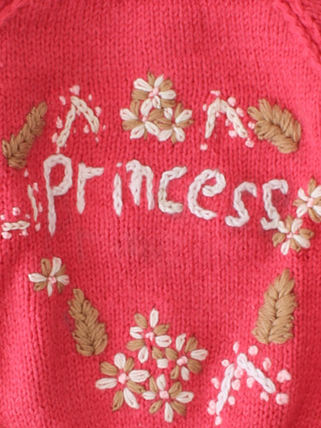 Woonie Handknitted Princess Text Embroidered Sweater - Pink