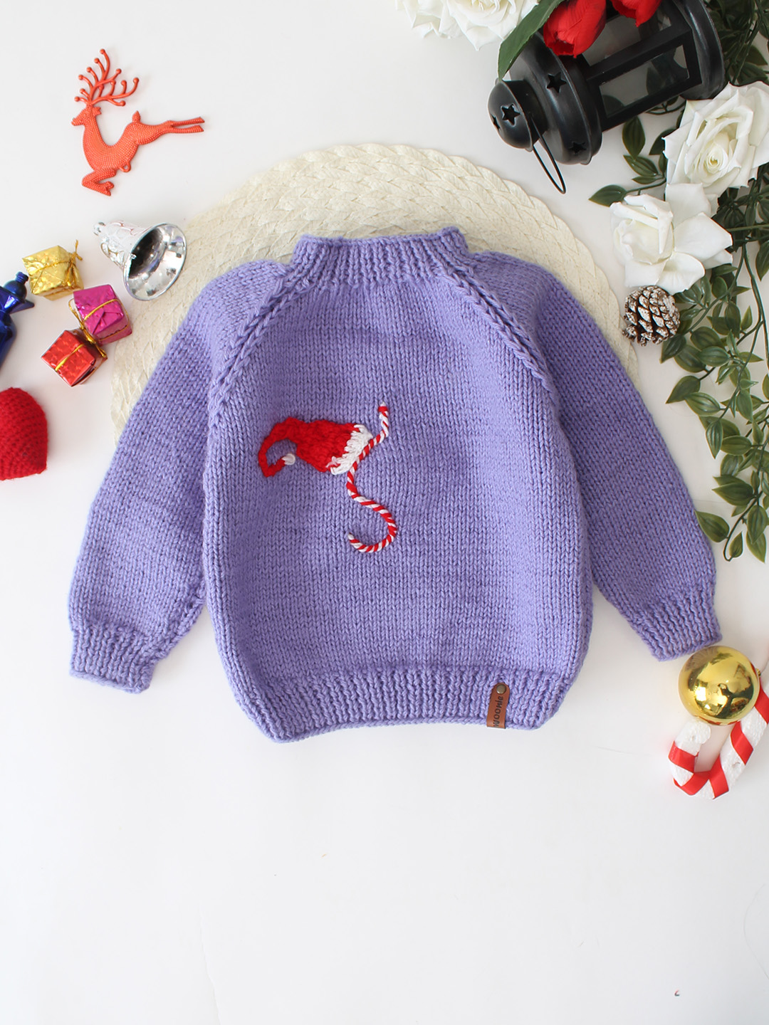 Christmas Theme Embroidered Sweater - Lavender