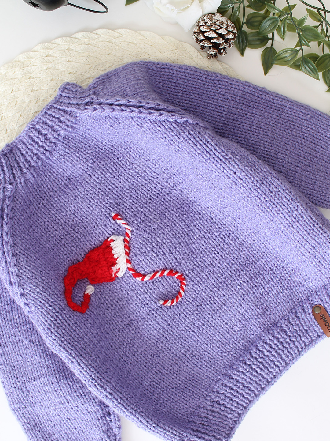 Christmas Theme Embroidered Sweater - Lavender