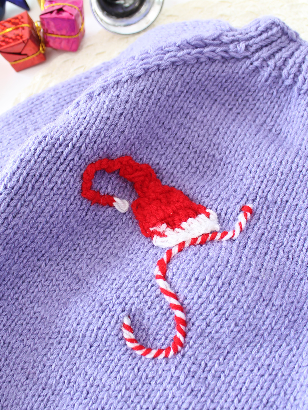 Christmas Theme Embroidered Sweater - Lavender