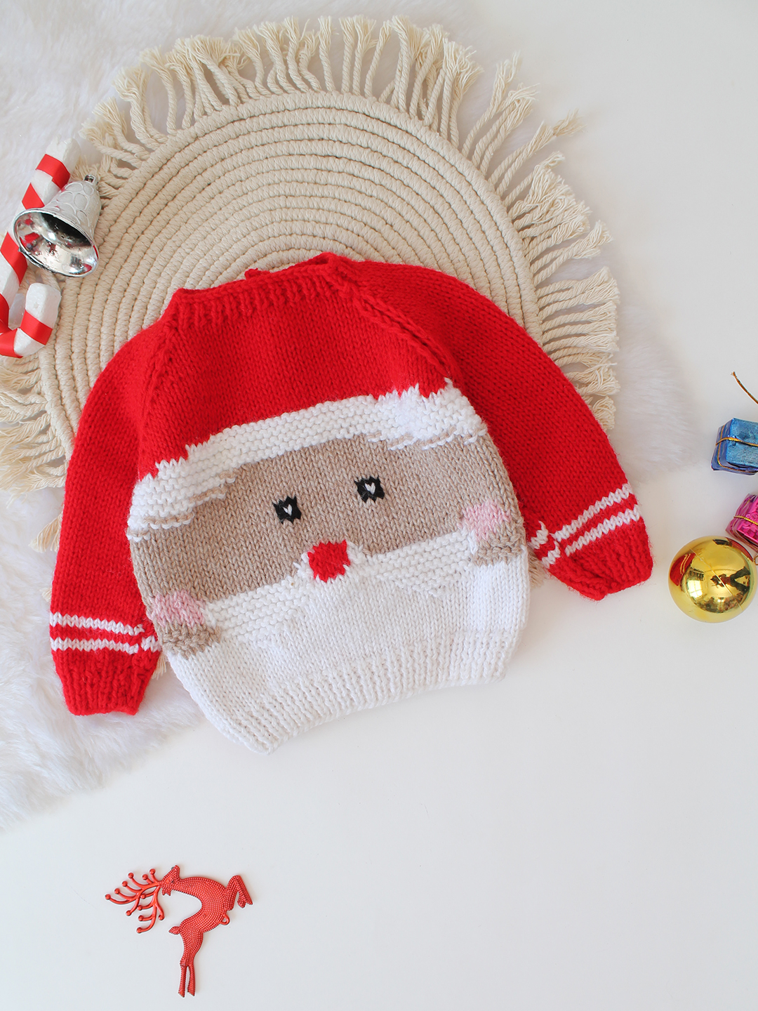 Santa Face Design Sweater - Red