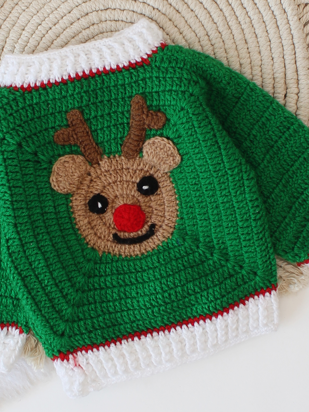 Reindeer Design Crochet Sweater - Green