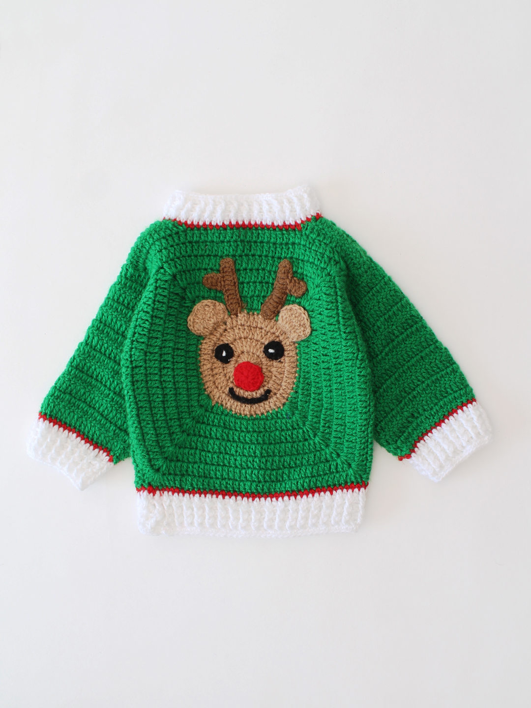 Reindeer Design Crochet Sweater - Green