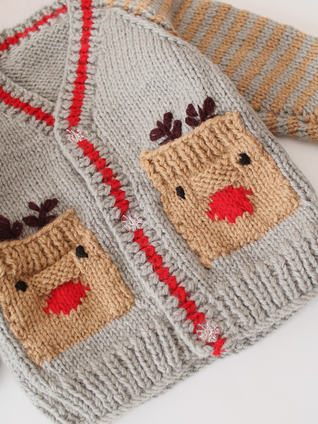Reindeer Pockets Design Raglan Sleeve Sweater - Grey