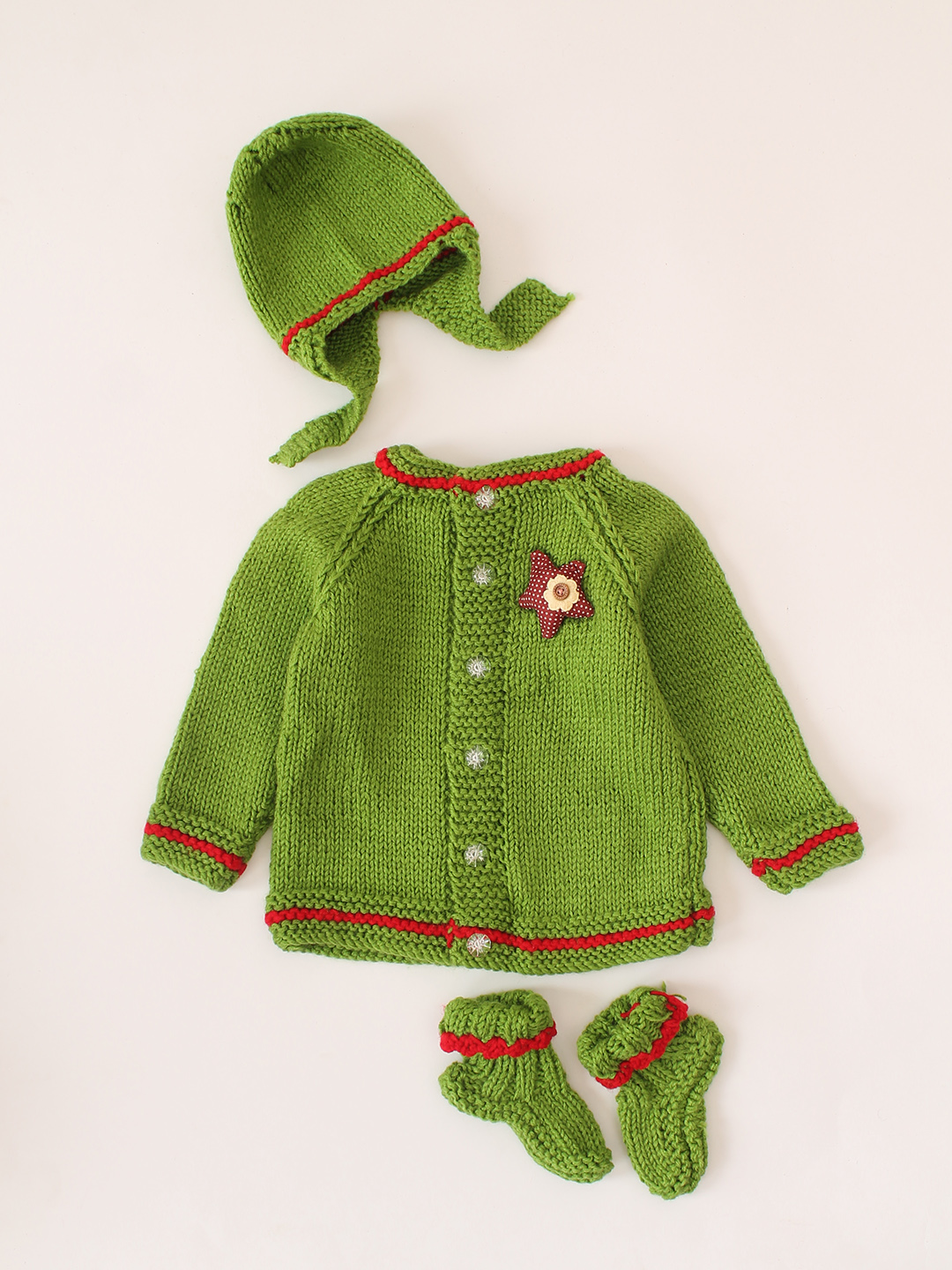 Woonie Handknitted Star Appliqued Sweater - Green