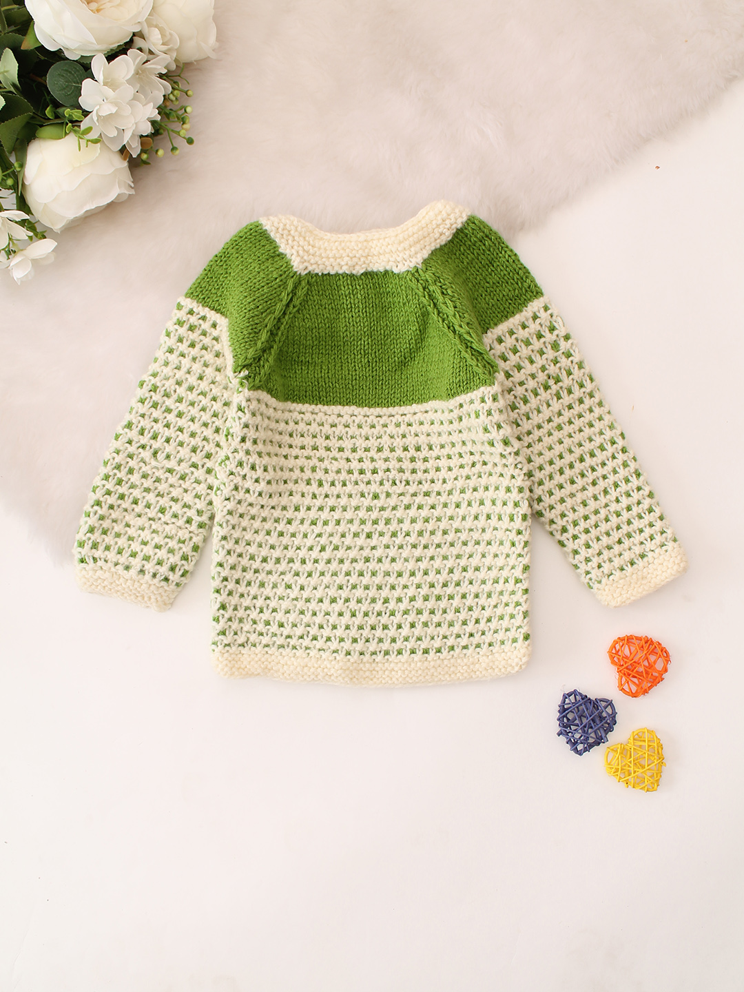 Handknitted Self Design Sweater - Green