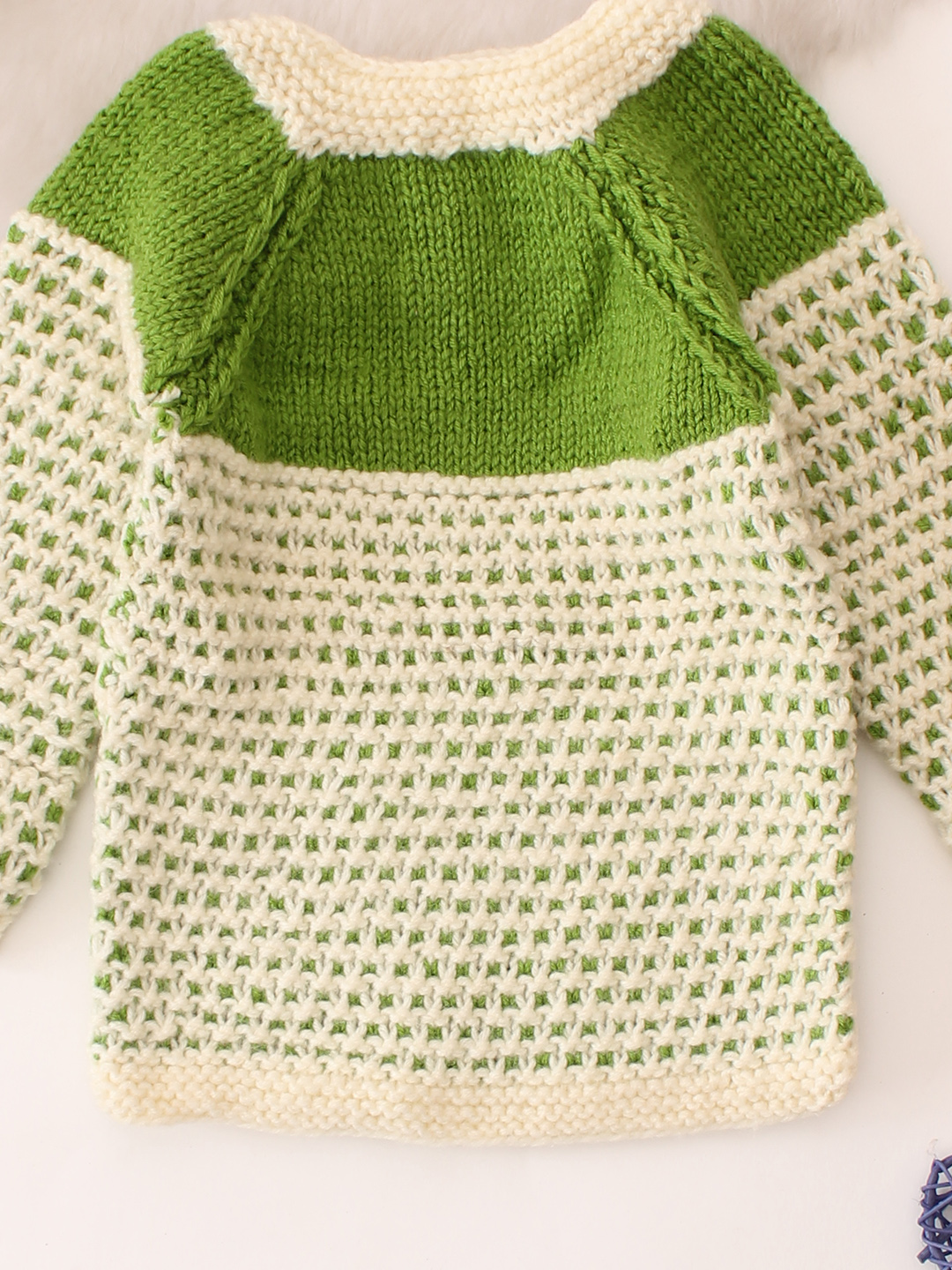 Handknitted Self Design Sweater - Green