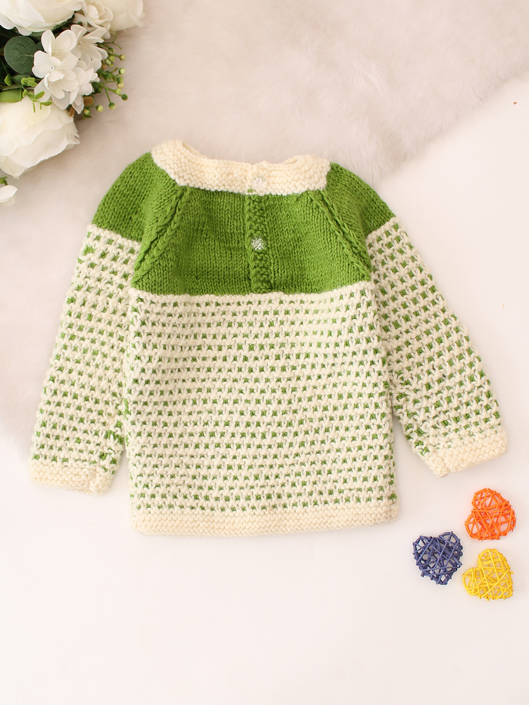 Handknitted Self Design Sweater - Green