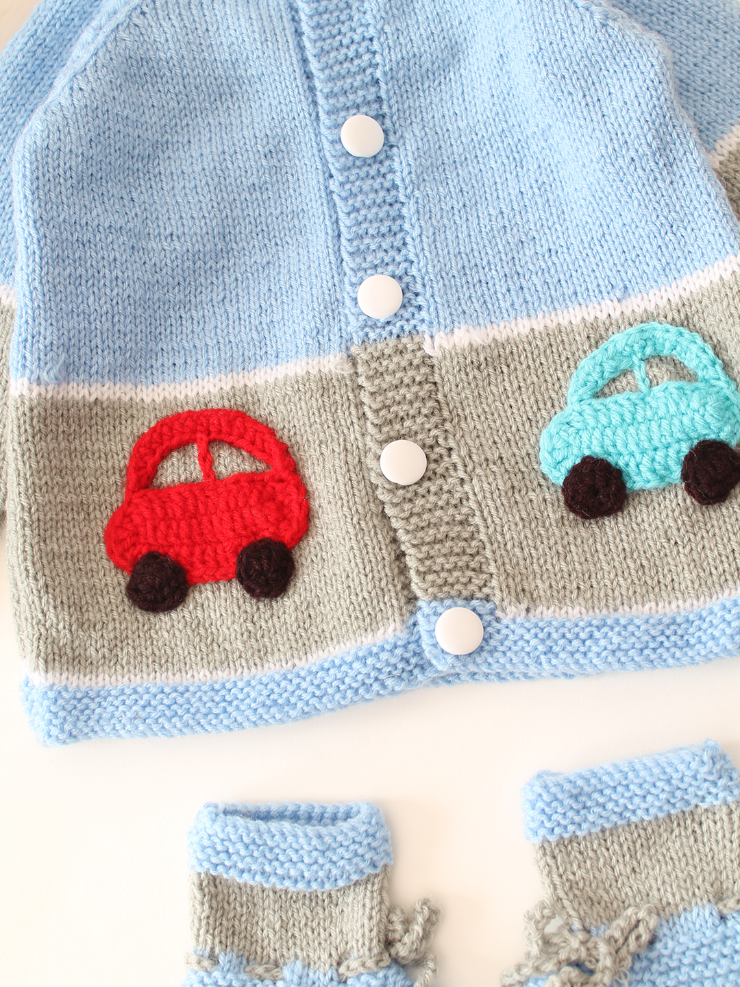 Road and Car Design Baby Sweater Set - Blue