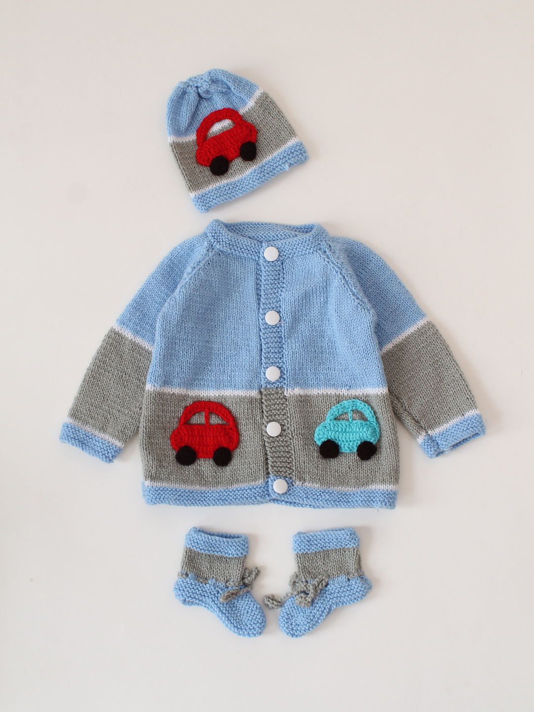 Road and Car Design Baby Sweater Set - Blue