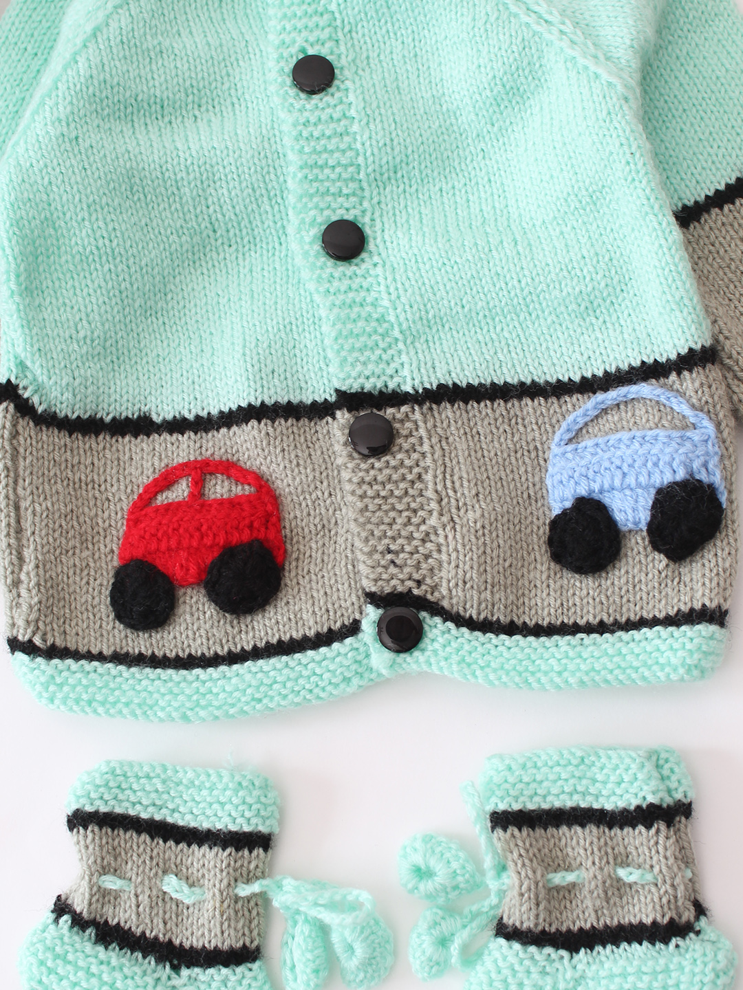 Road and Car Design Baby Sweater Set - Green