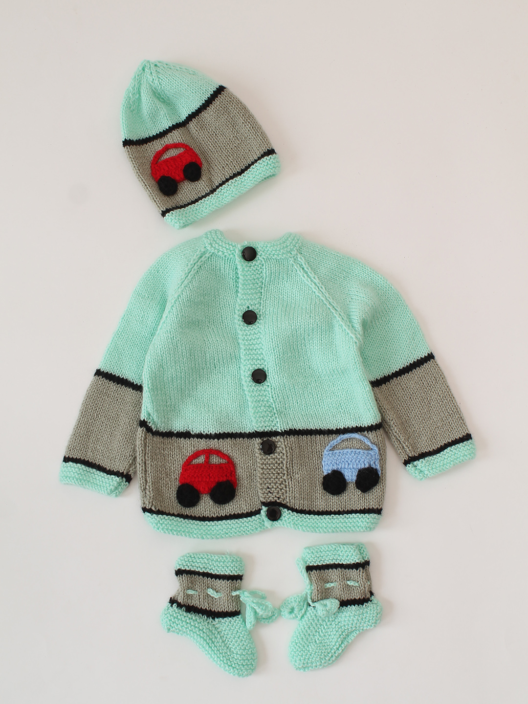 Road and Car Design Baby Sweater Set - Green