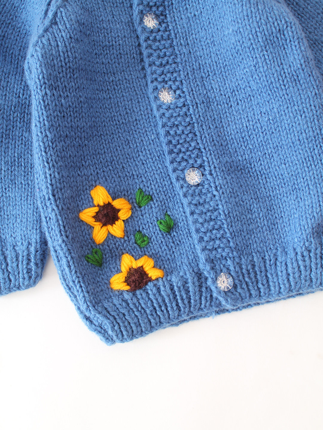 Sunflower Embroidered Baby Handknitted Sweater - Blue