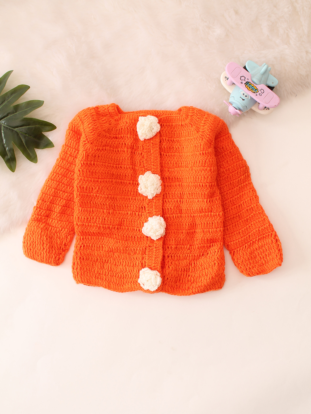 Color Block Floral Crochet Sweater - Orange
