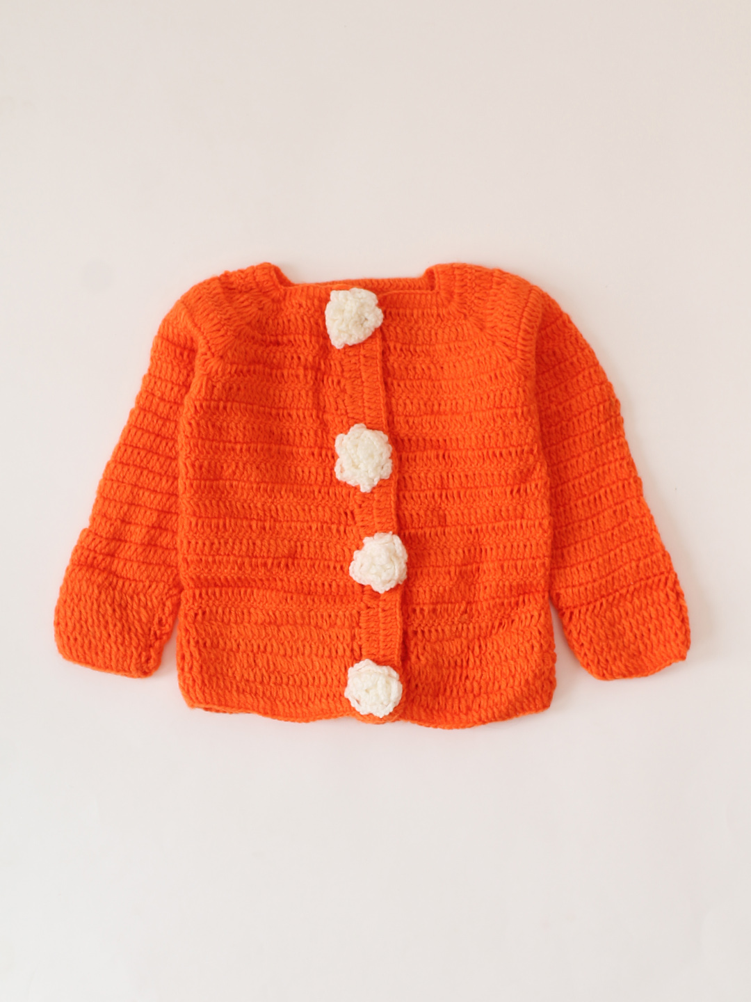 Color Block Floral Crochet Sweater - Orange