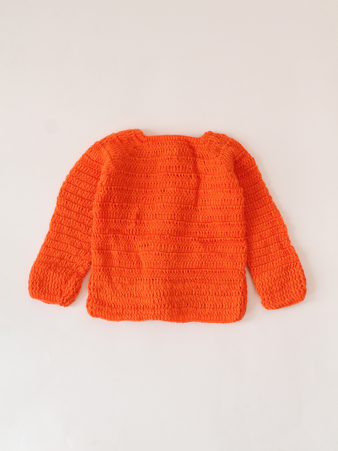 Color Block Floral Crochet Sweater - Orange