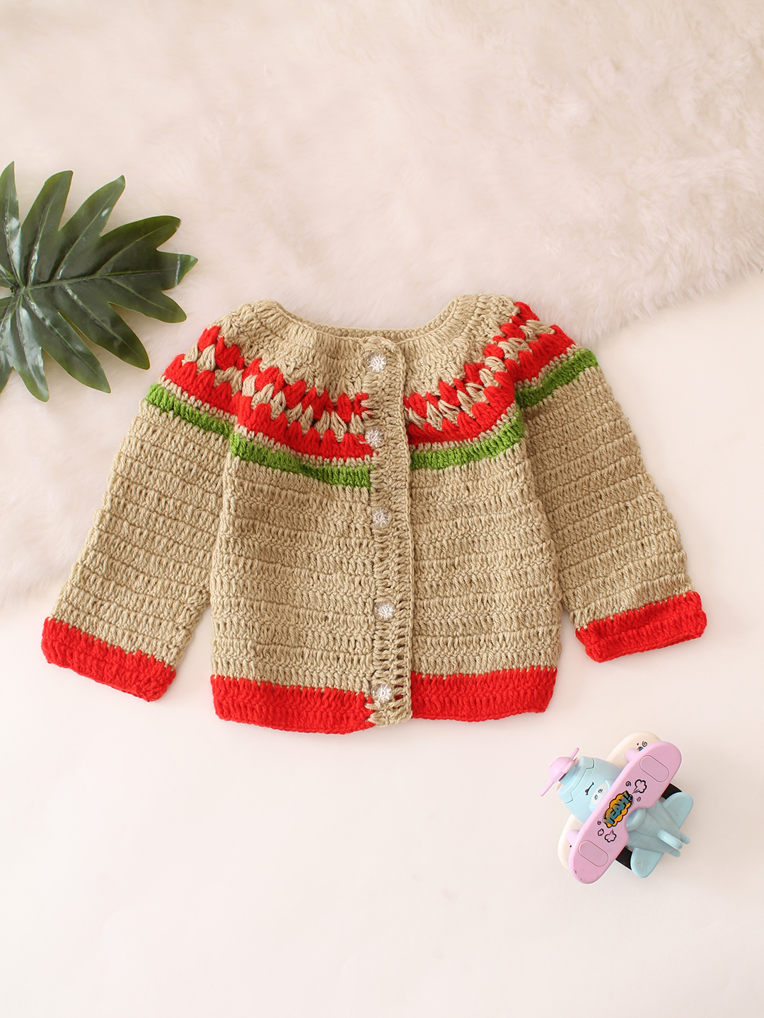 Self Design Baby Sweater - Beige