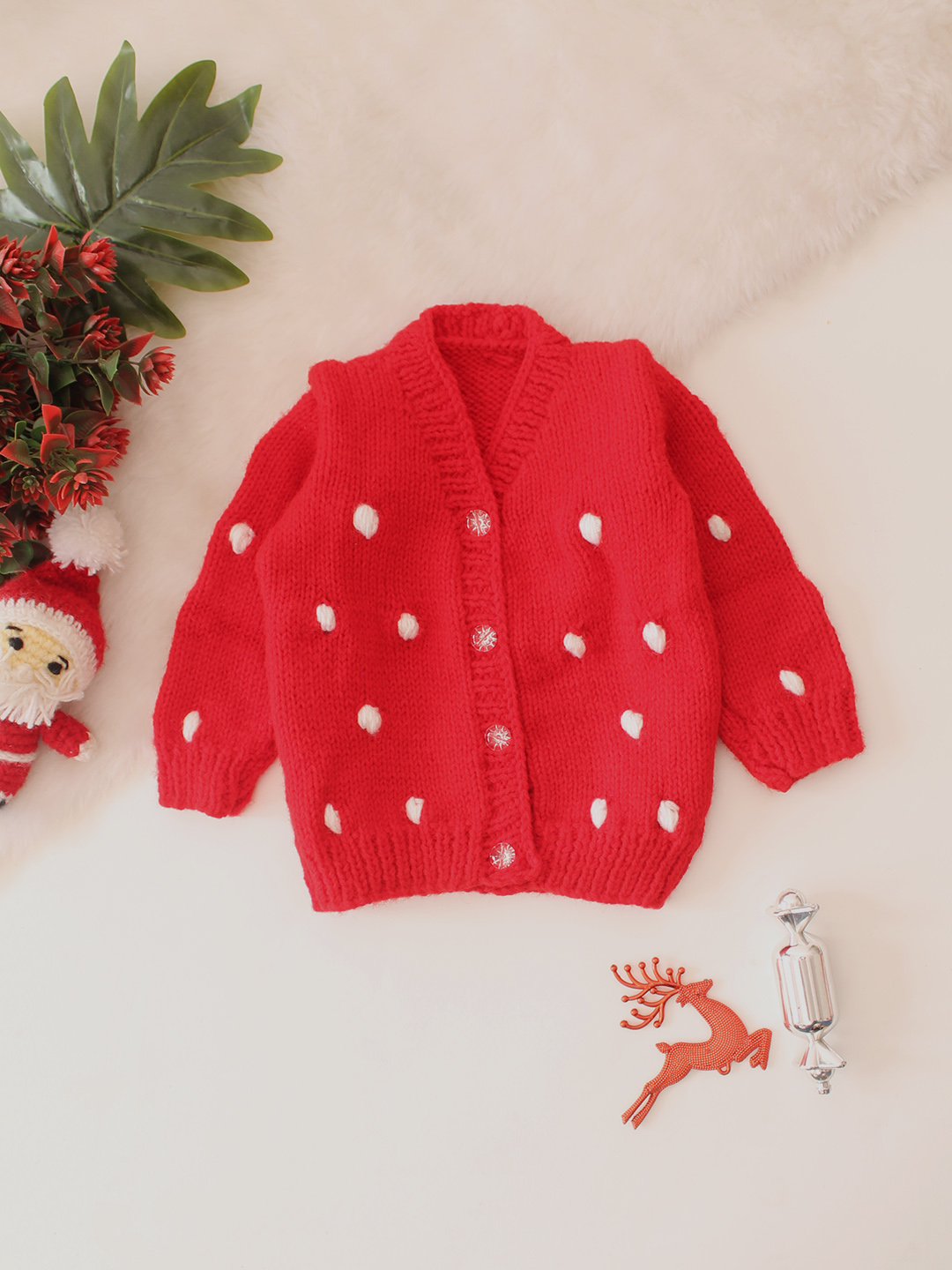 Bubble Design Color Block Cardigan - Red