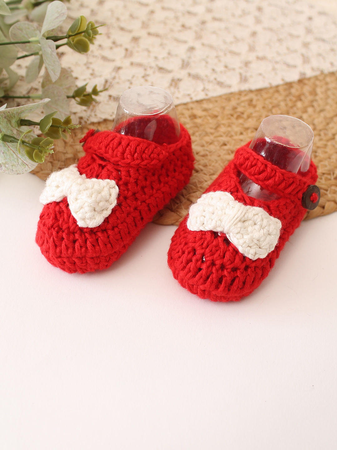 Woonie Cotton Bamboo Bow Detailed Summer Booties - Red