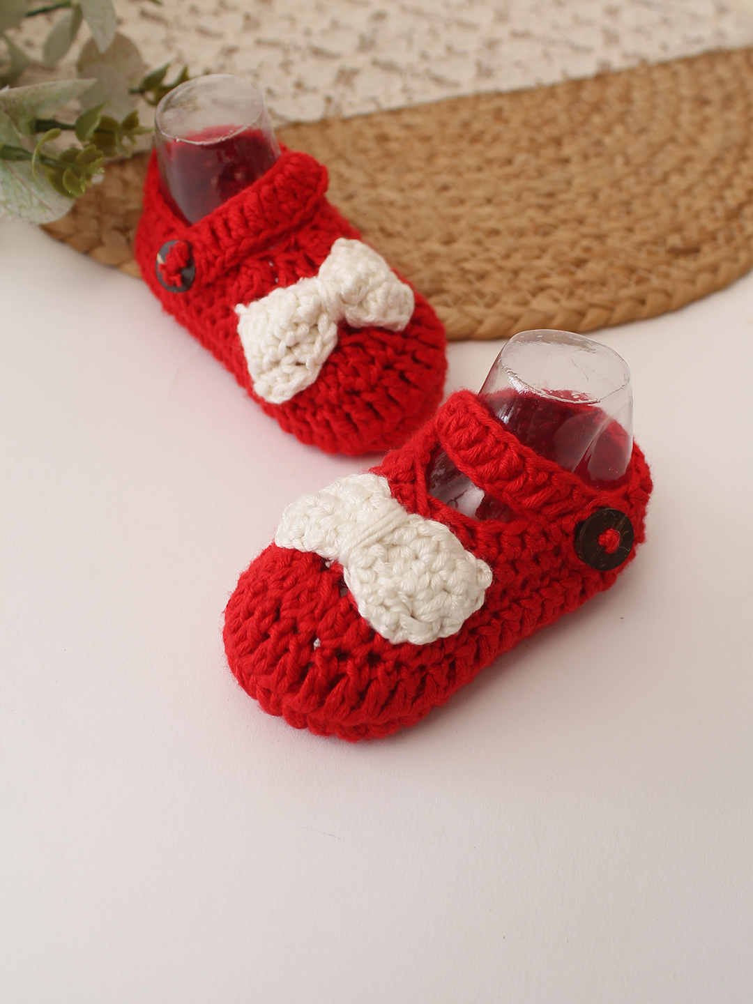 Woonie Cotton Bamboo Bow Detailed  Summer Booties  Red