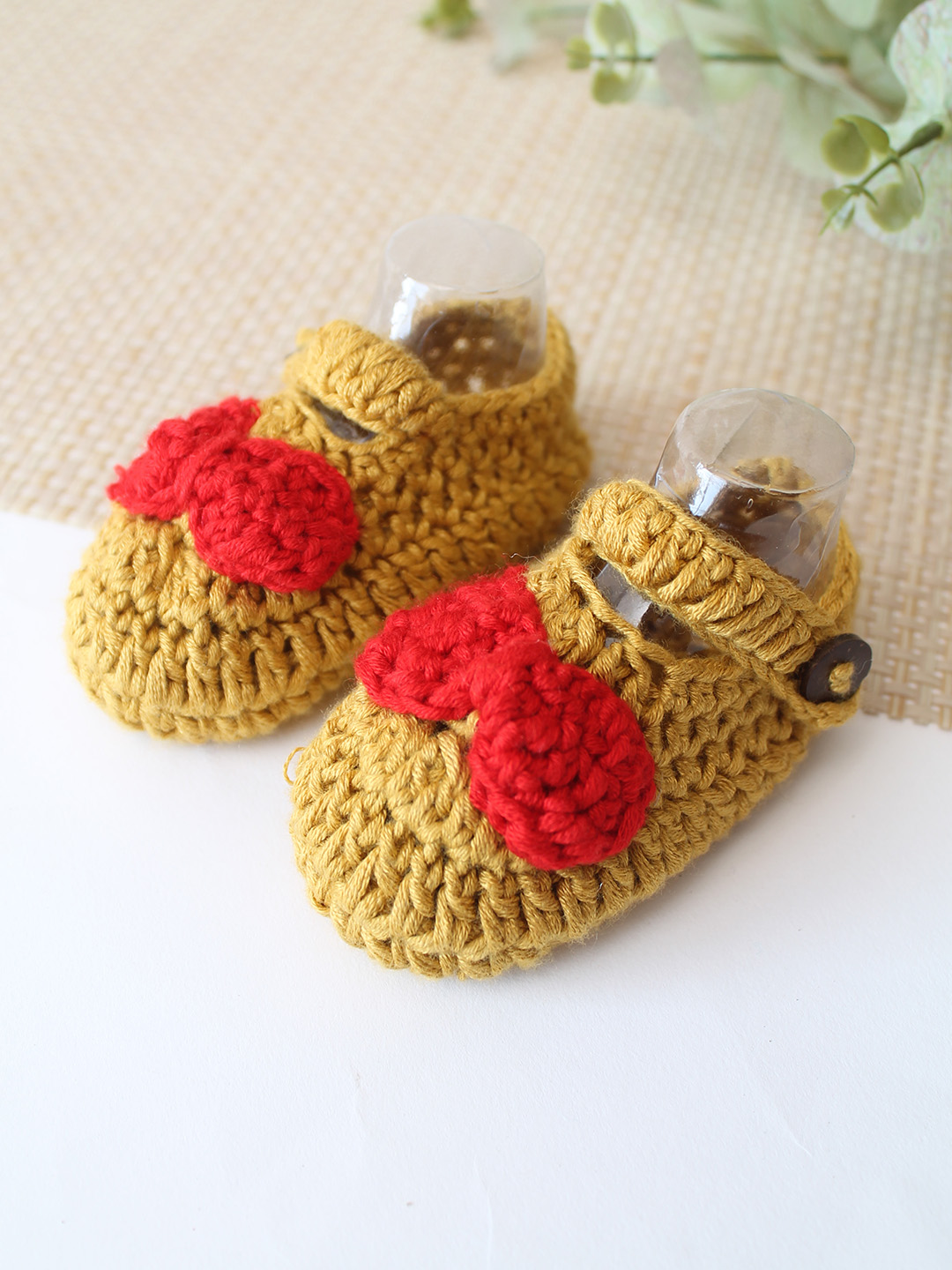 Woonie Cotton Bamboo Bow Designed Summer Booties - Beige